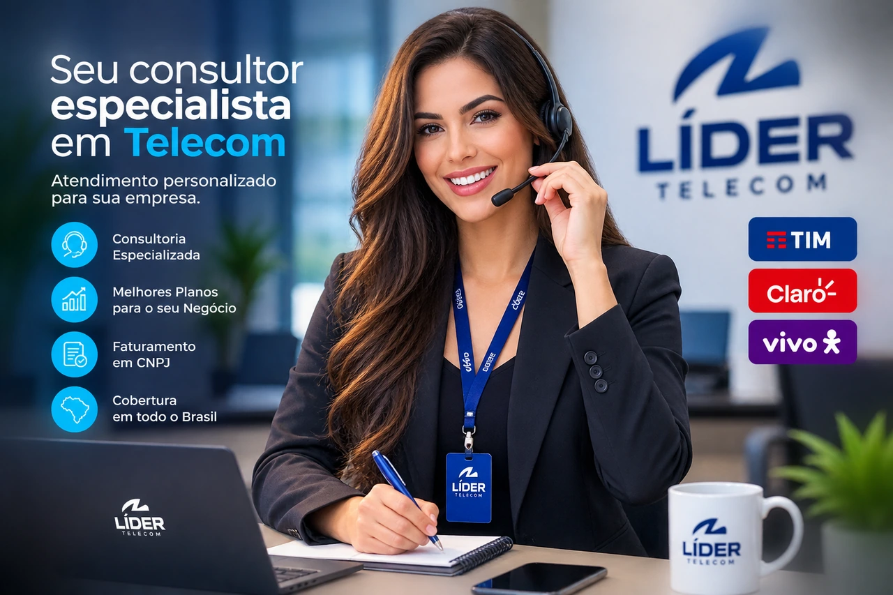 Consultora profissional Líder Telecom para planos empresariais